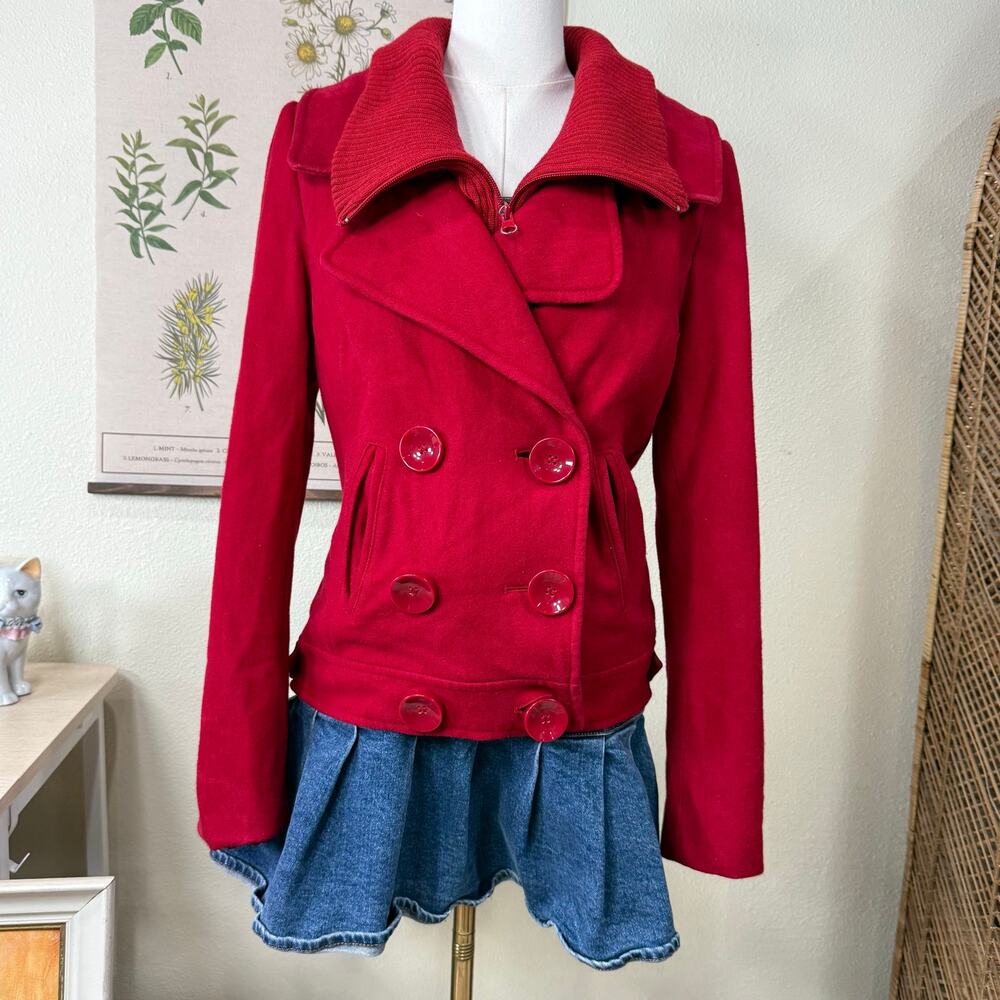 Vtg 90s Y2k Red Wool Peacoat Coat Mod Retro Whimsy Twee Preppy Heritage Winter S